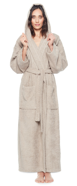 Womens Long Hooded Classic Cotton Bathrobe