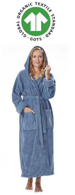 Womens Organic Cotton Hooded Full Length Bathrobe