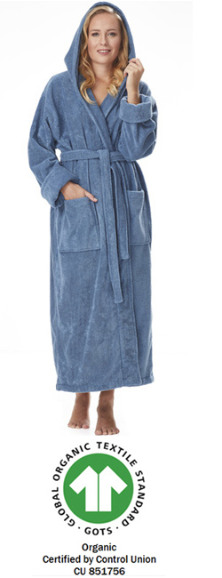 Womens Organic Cotton Hooded Long Bathrobe